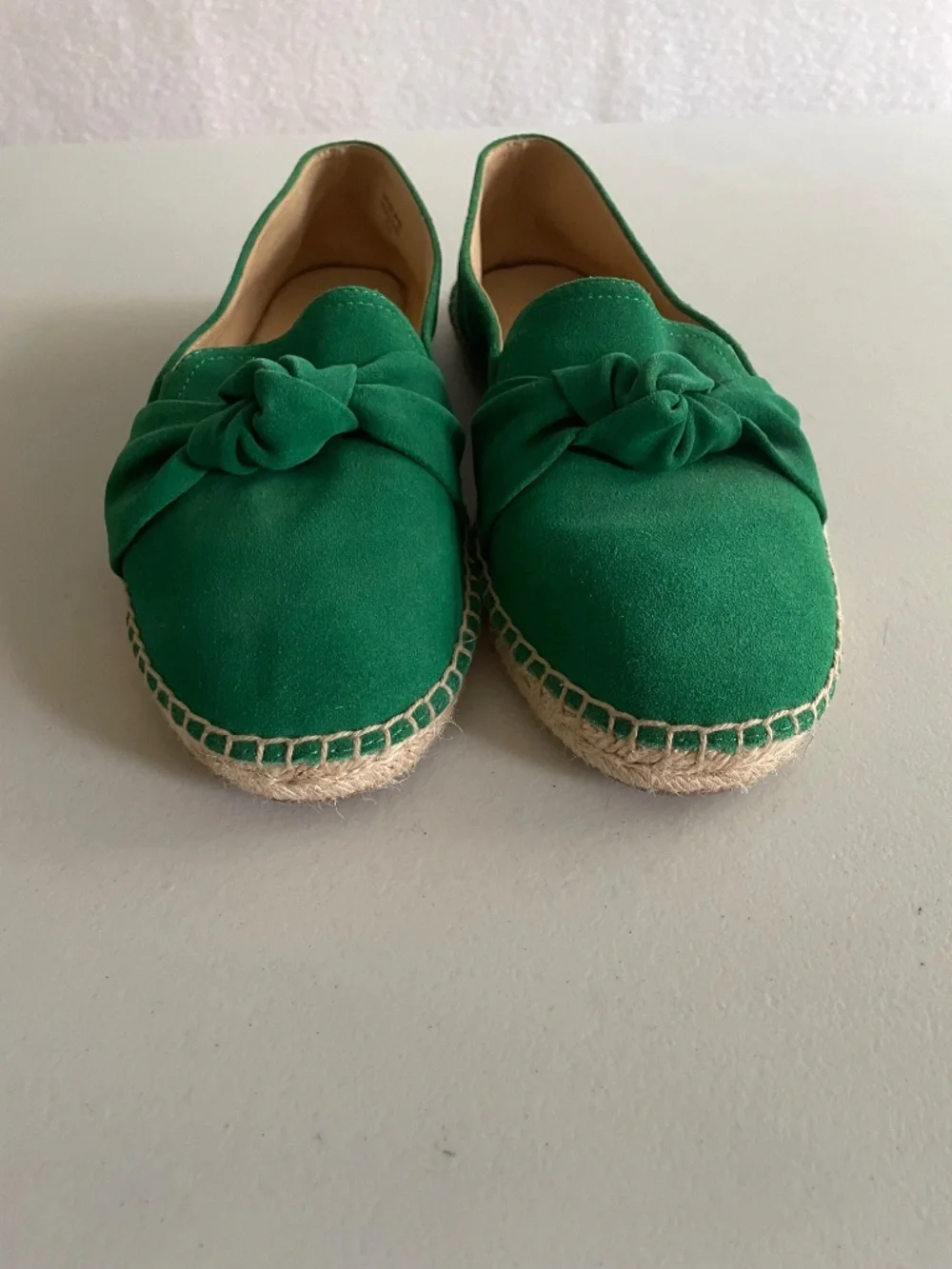 Talbots Izzy Knot Suede Espadrille Green Flats NWOB, size 8.5